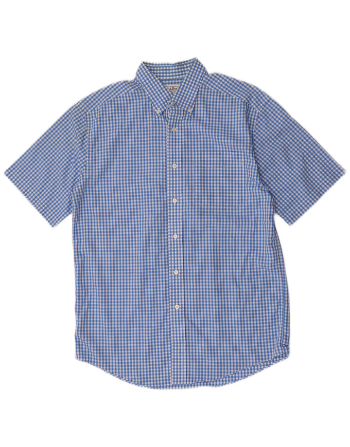 L.L.BEAN Herren-Kurzarmhemd mit traditioneller Passform, mittelblauer Gingham-Karomuster