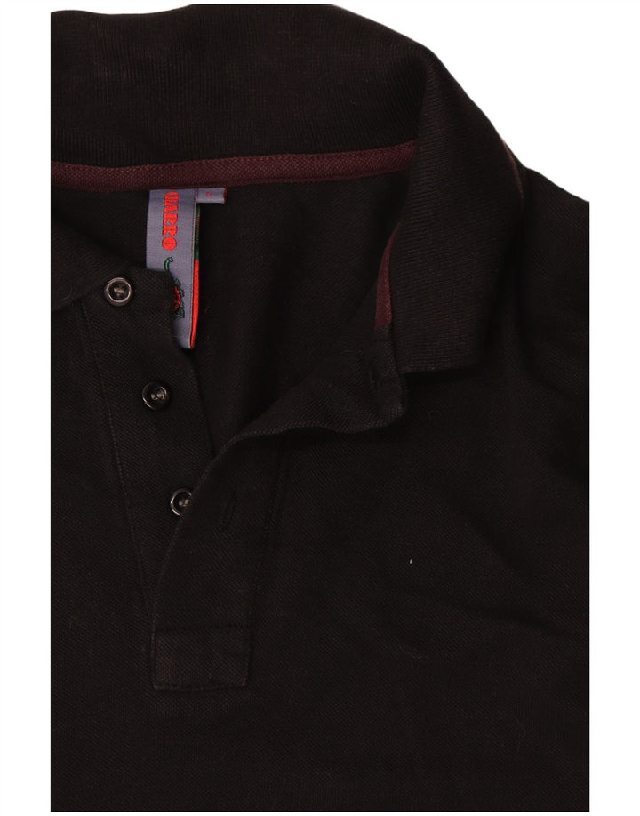 Charro Herren-Langarm-Poloshirt, groß, schwarze Baumwolle