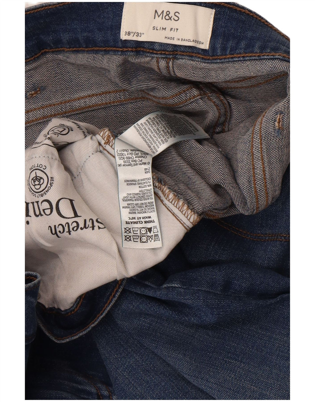 Marks & Spencer Herren Slim Jeans W38 L33 Blaue Baumwolle