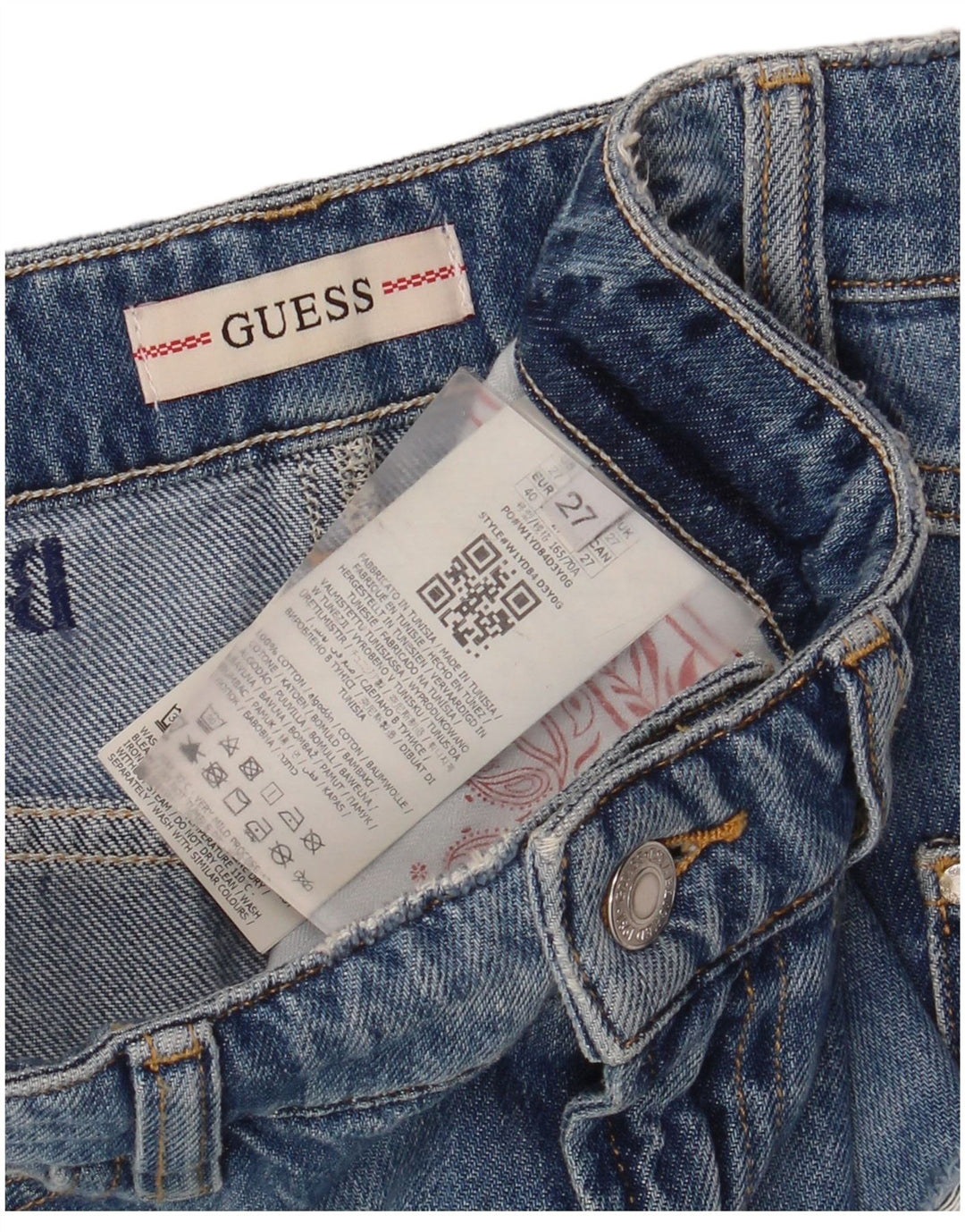 Guess Damen-Jeansrock im Distressed-Look, W27, klein, aus blauer Baumwolle