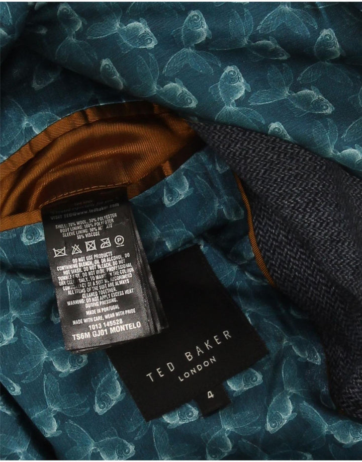 Ted Baker Herren-Blazer mit 2 Knöpfen, Größe 4, groß, marineblau mit Fischgrätenmuster
