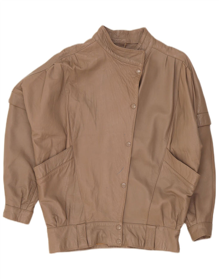 Vintage Damen Übergroße Lederjacke UK 14 Mittelbraun Retro