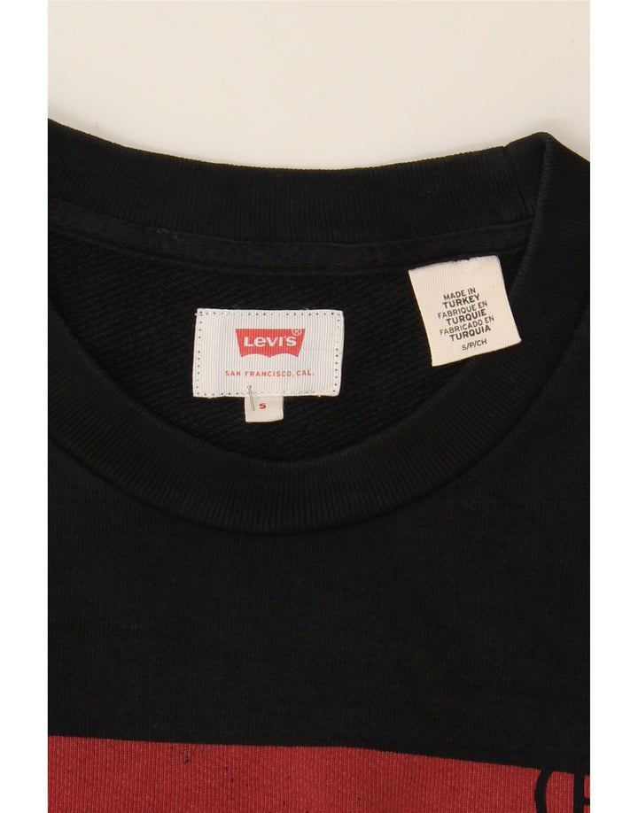 LEVI'S Mens Graphic Sweatshirt Jumper Small Black Cotton Vintage Levi's and Second-Hand Levi's from Messina Hembry 