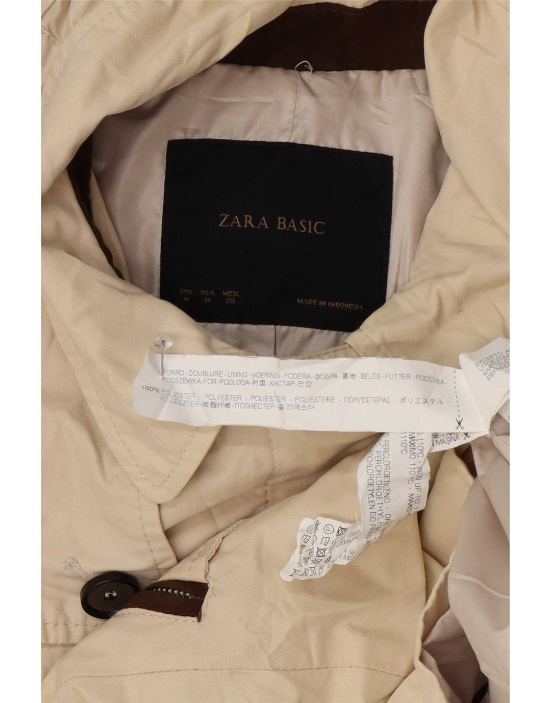 Zara Damen-Regenmantel mit Kapuze, UK 12, mittelbeigefarbenes Polyester