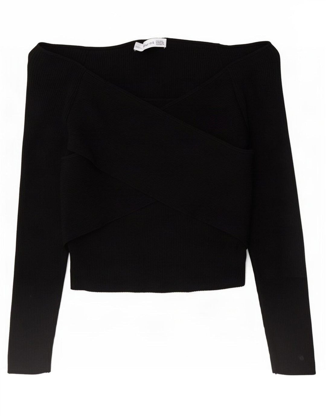 Zara Damen Crop Off Shoulder Top UK 10 Small Schwarze Viskose