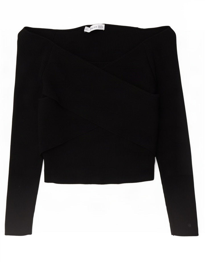 Zara Damen Crop Off Shoulder Top UK 10 Small Schwarze Viskose