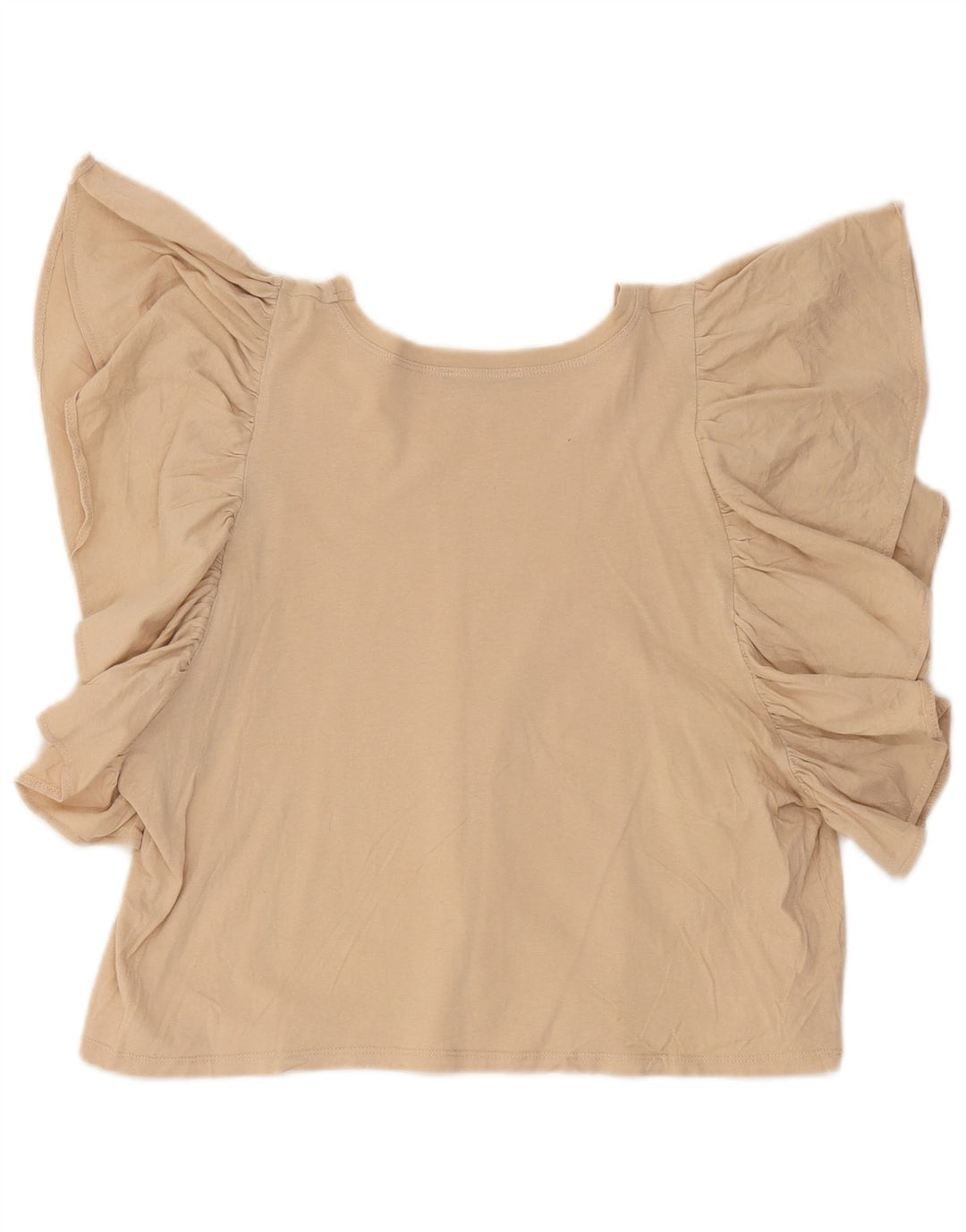 Zara Damen Crop Batwing Bluse Top UK 14 Large Beige Baumwolle