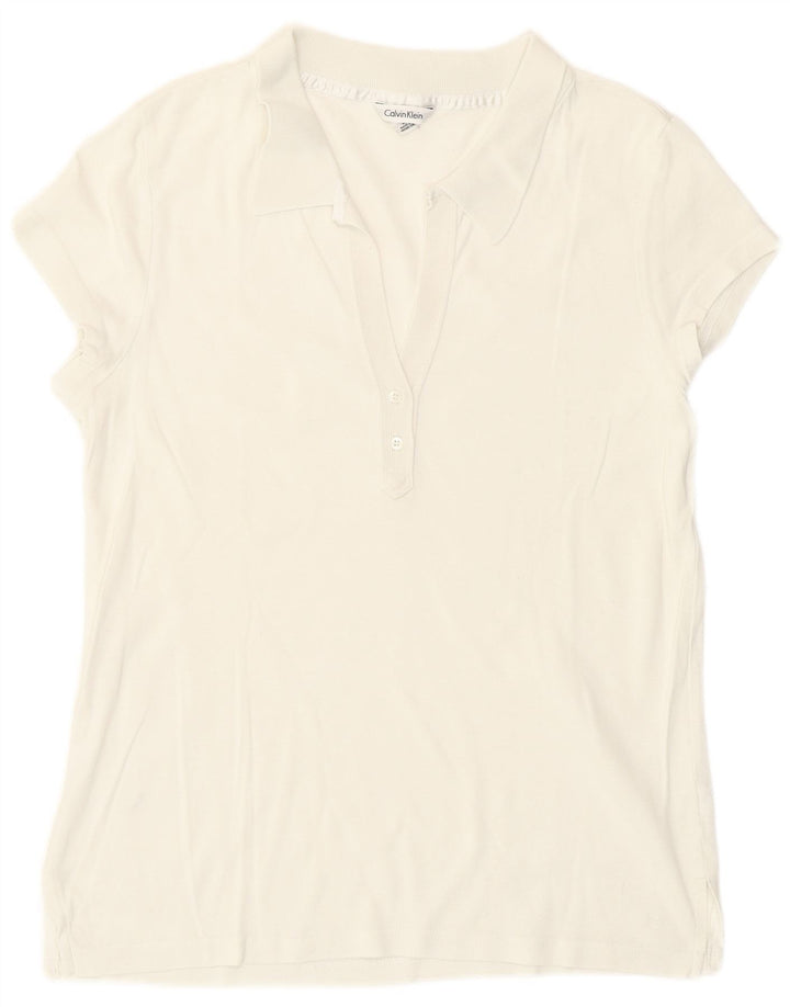 Calvin Klein Damen Poloshirt UK 14 Mittelweiße Baumwolle
