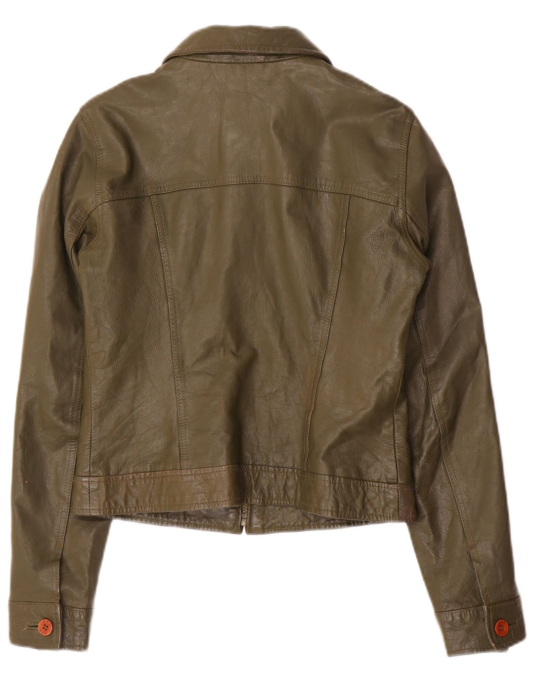 Zara Damen Trafaluc Crop Lederjacke UK 12 Medium Khaki Leder