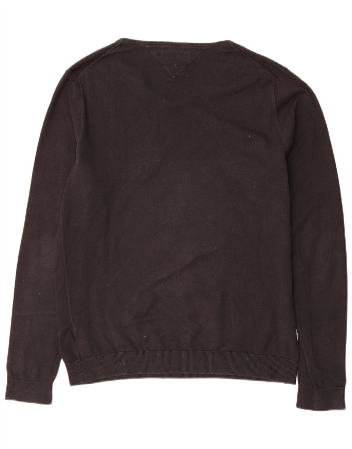 Tommy Hilfiger Herren-Pullover mit V-Ausschnitt, groß, schwarze Baumwolle