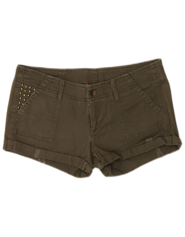 Benetton Damen Denim Hotpants W28 Medium Khaki Baumwolle