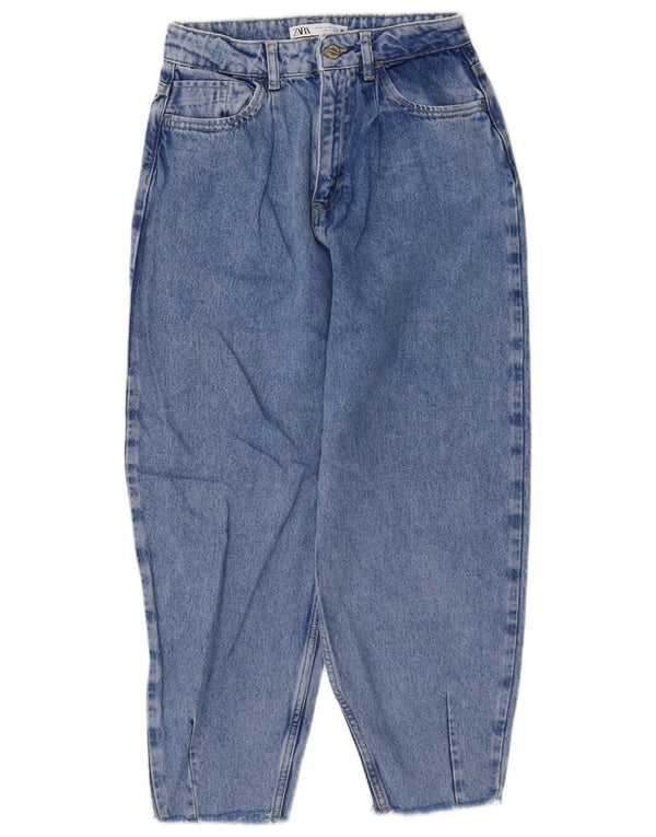 Zara Damen Balloon Crop High Waist Jeans EU 36 XS W26 L25 Blaue Baumwolle