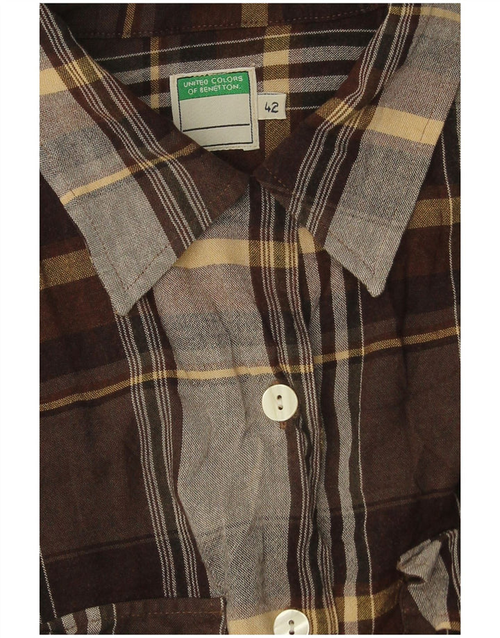 Benetton Damen-Hemd IT 42 Mittelbraun karierte Viskose