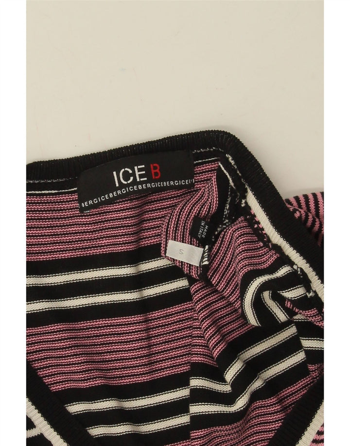 Iceberg Herren-Pullover mit V-Ausschnitt, klein, rosa, gestreift, Baumwolle