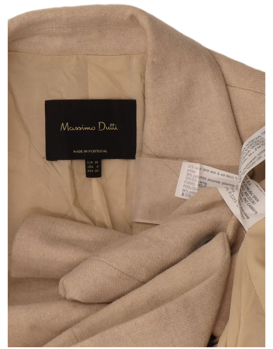 Massimo Dutti Damen 1-Knopf-Blazerjacke EU 36 XS Beige Wolle