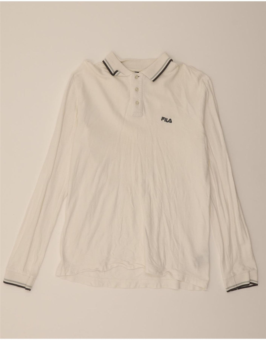 FILA Mens Long Sleeve Polo Shirt Large White Cotton Vintage Fila and Second-Hand Fila from Messina Hembry 