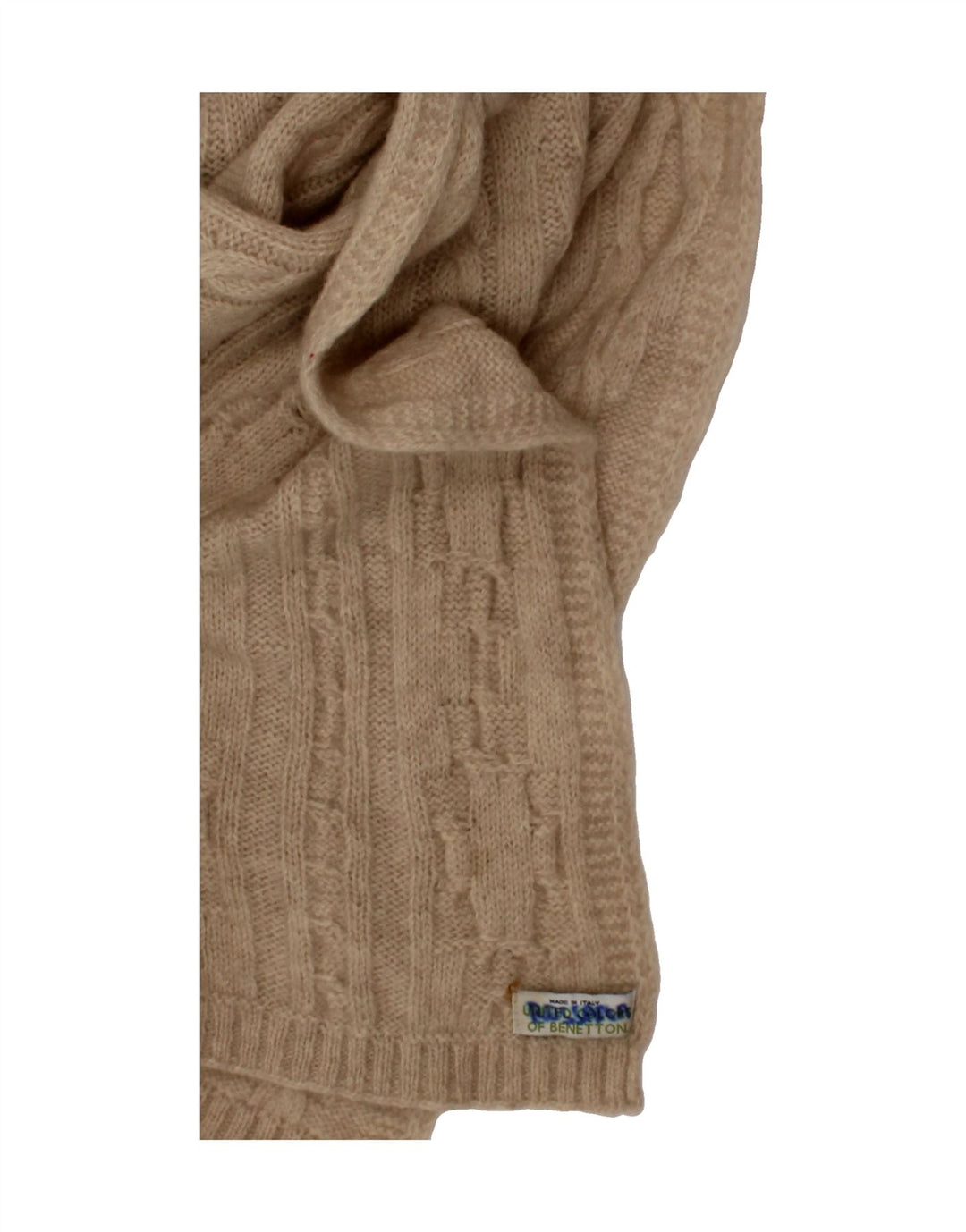 BENETTON Womens Knit Rectangle Scarf One Size Beige Vintage Benetton and Second-Hand Benetton from Messina Hembry 