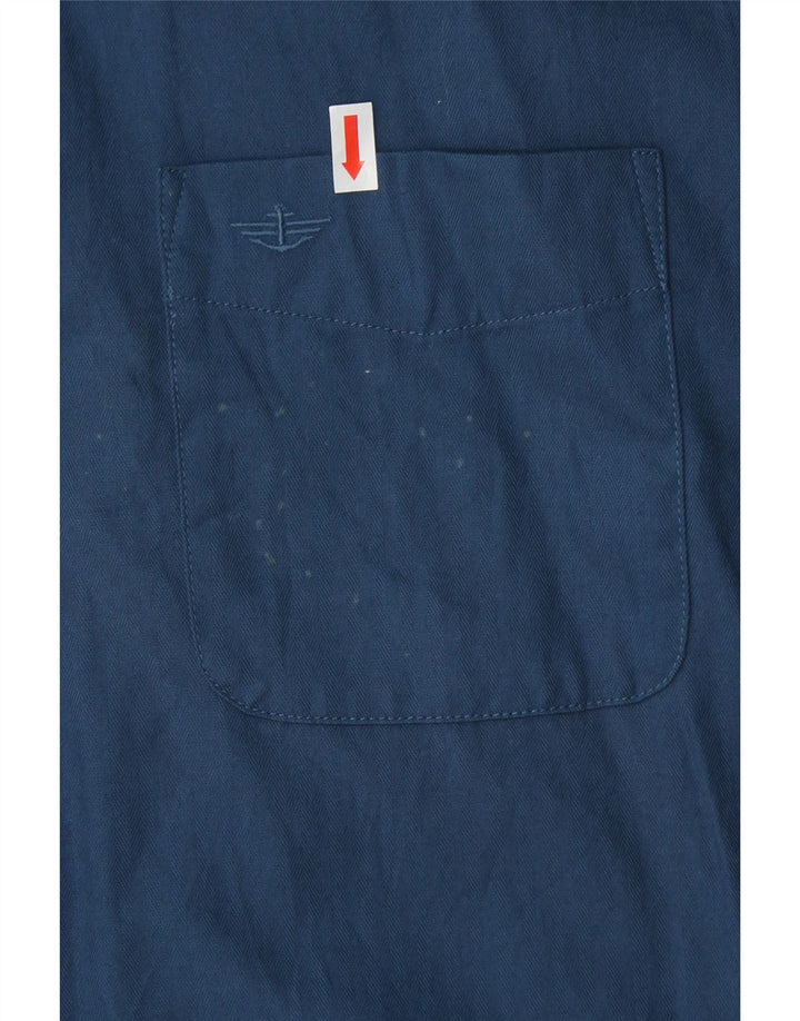 DOCKERS Mens Short Sleeve Shirt Size 16 1/2 Large Blue Herringbone Cotton Vintage Dockers and Second-Hand Dockers from Messina Hembry 