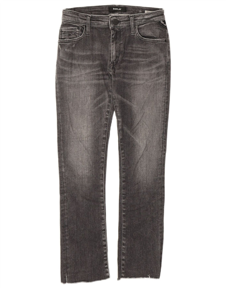 Replay Damen Crop Slim Jeans W24 L24 Graue Baumwolle