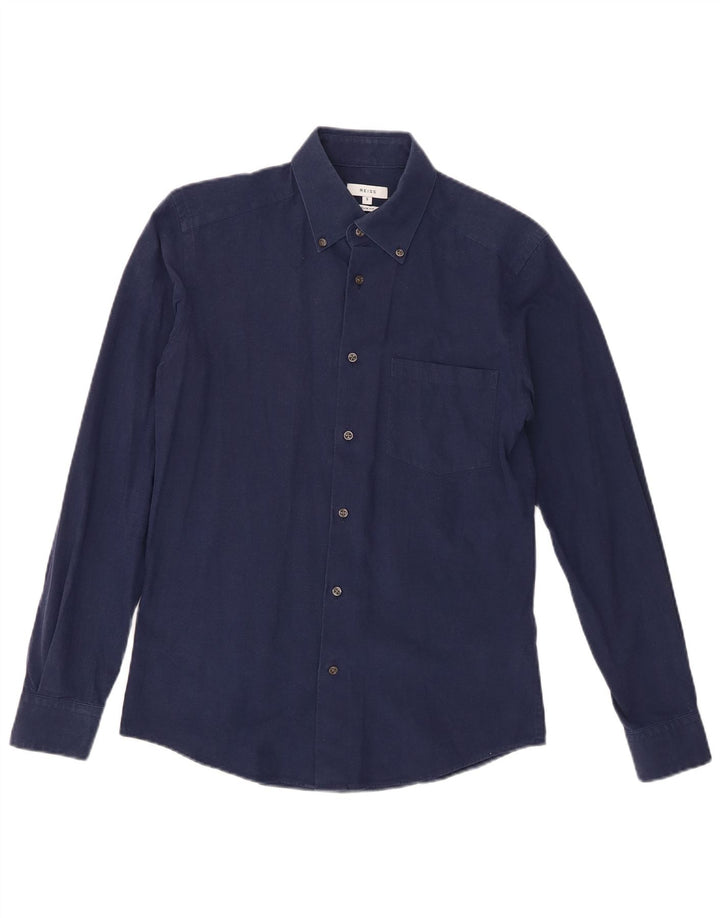 Reiss Herren-Slim-Fit-Hemd, klein, marineblau, Baumwolle