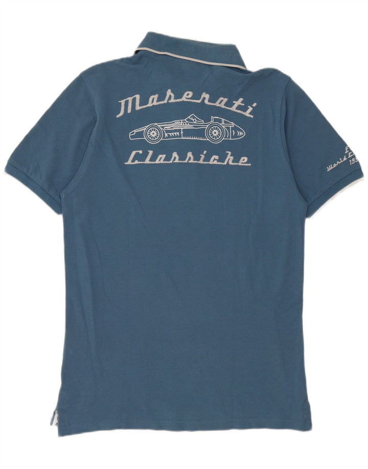 Maserati Herren-Poloshirt mit Grafik, mittelblaue Baumwolle