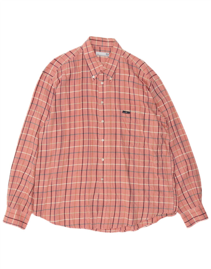 Sergio Tacchini Herrenhemd 2XL rosa kariert Baumwolle