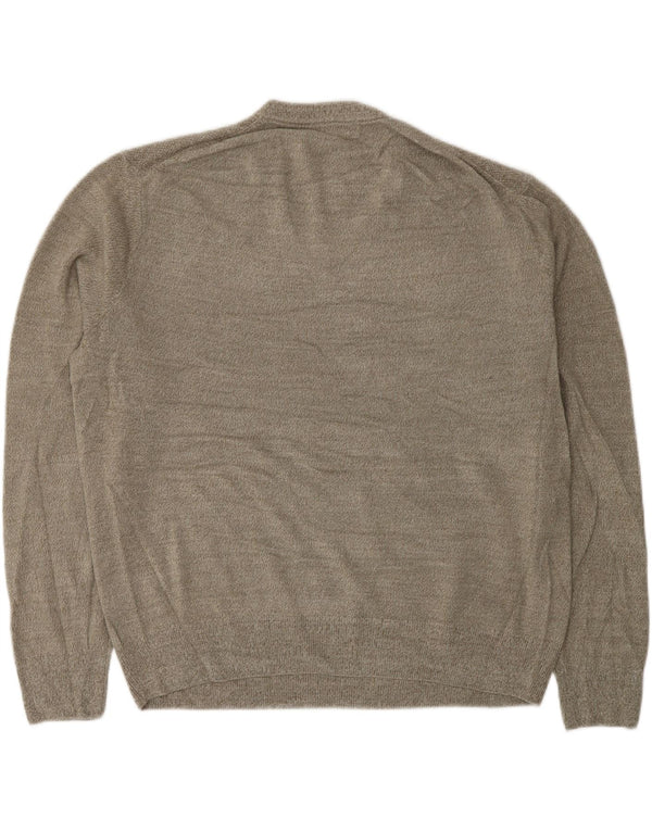 DOCKERS Mens V-Neck Jumper Sweater XL Khaki Flecked Acrylic