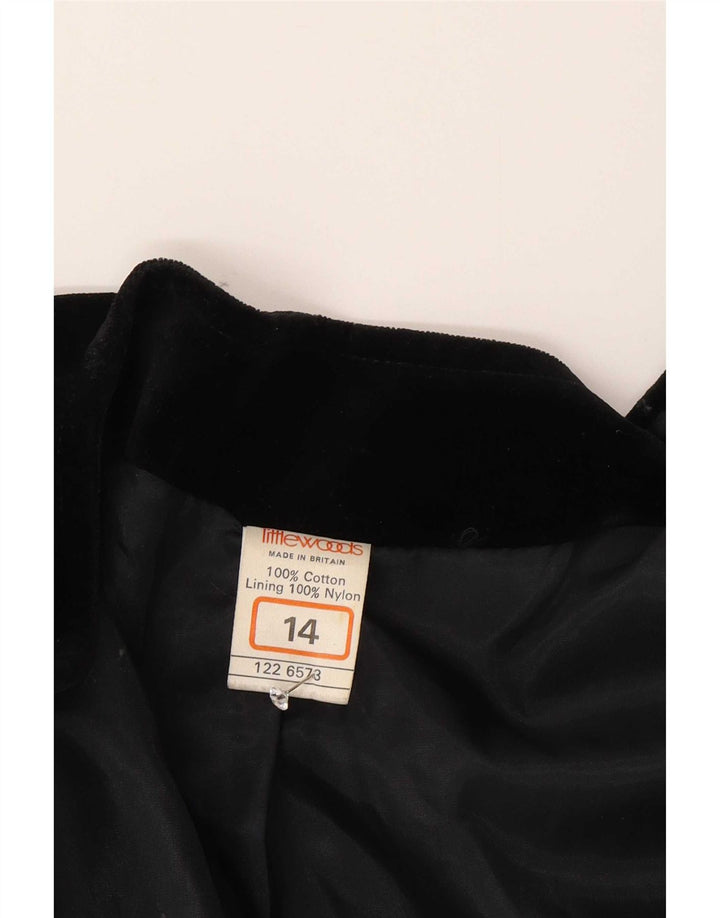 Vintage Damen Samt-Overall-Blazer-Jacke, UK 14, mittelschwarze Baumwolle