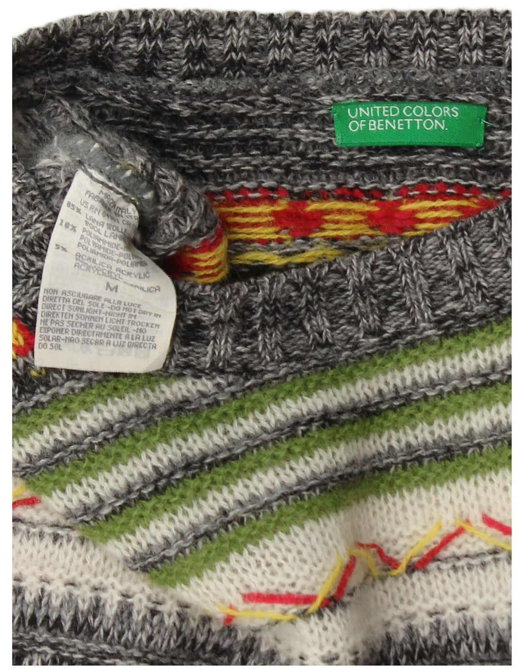 BENETTON Herren-Pullover mit Rundhalsausschnitt, mittelgroß, mehrfarbig gestreift