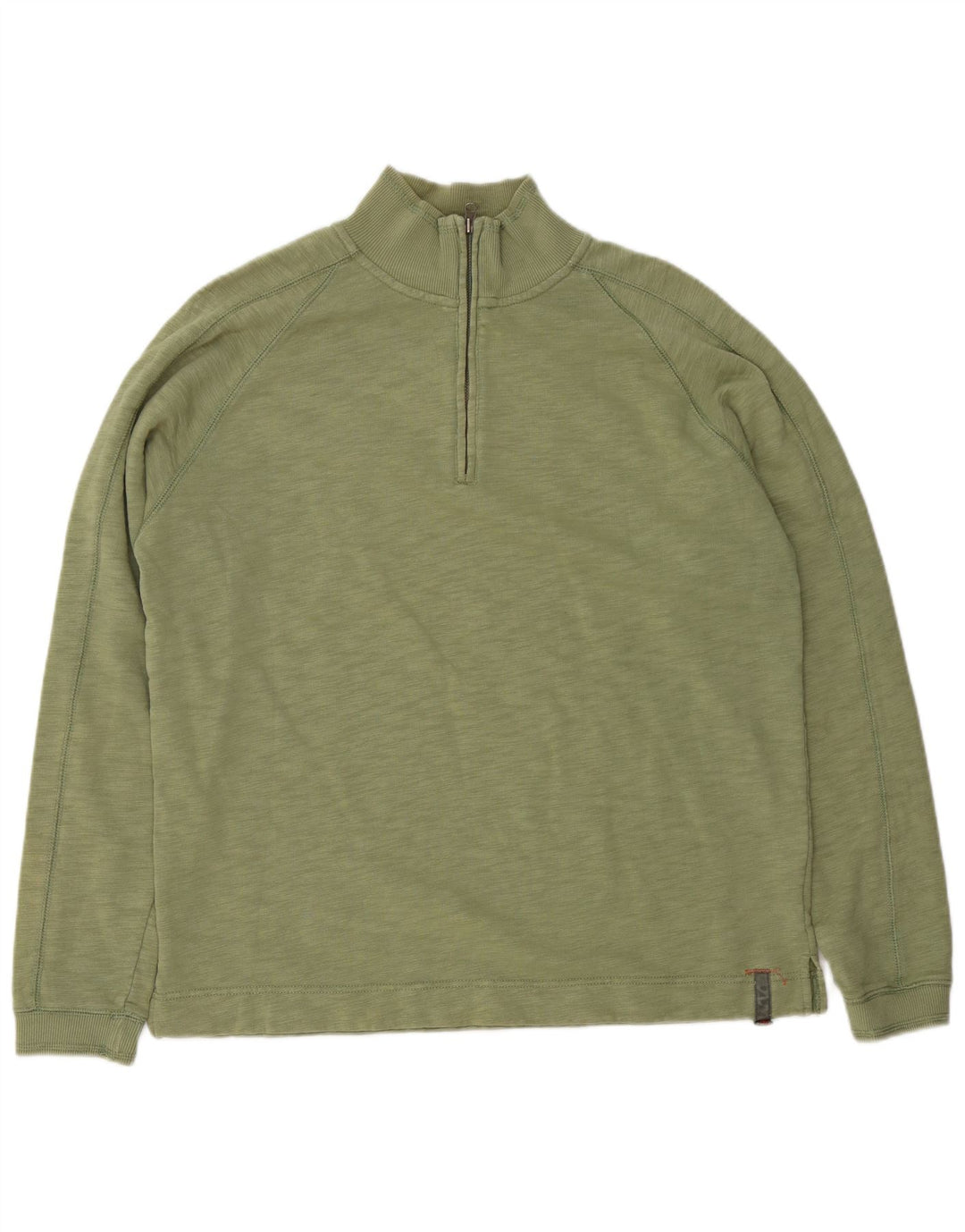 White Stuff Herren-Sweatshirt mit Reißverschluss am Hals, Mittelgrün gefleckte Baumwolle