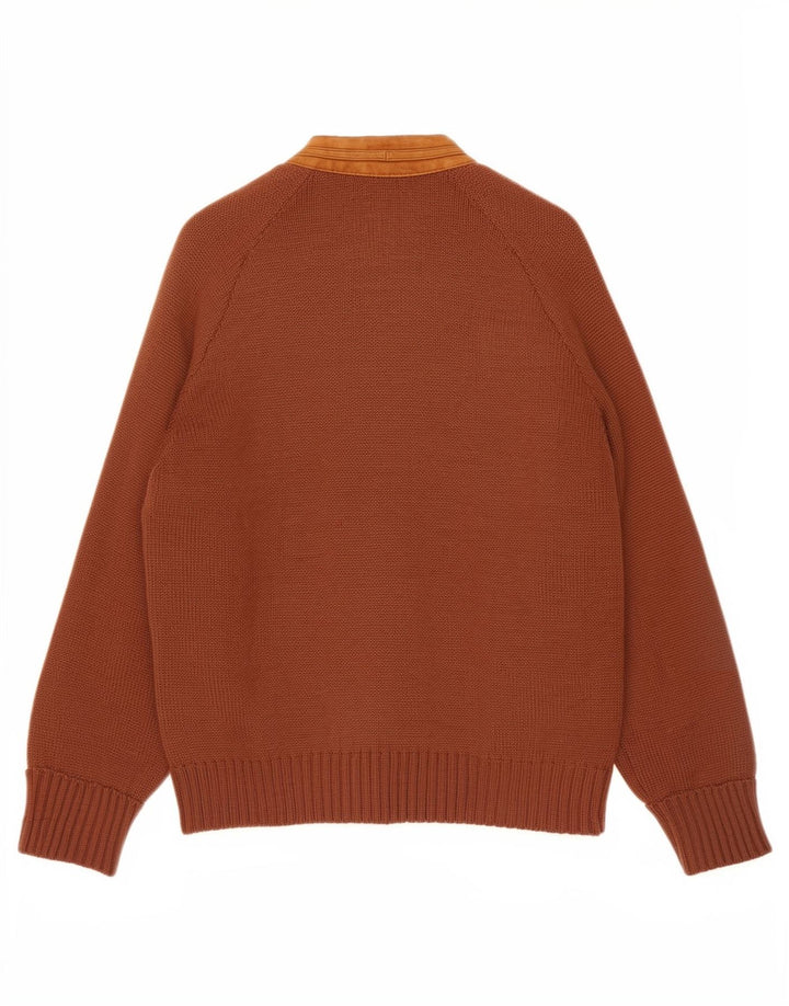 Vintage Herren Cardigan Pullover Mittelbraunes Leder