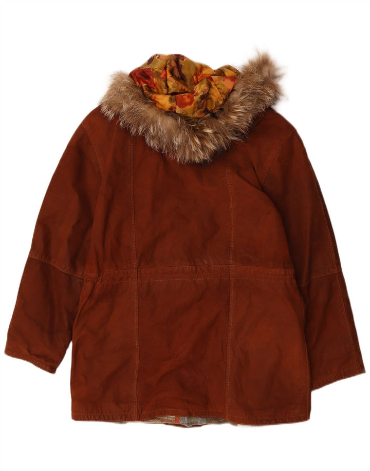 Vintage Damen Wildlederjacke mit Kapuze IT 42 Mittelbraunes Leder