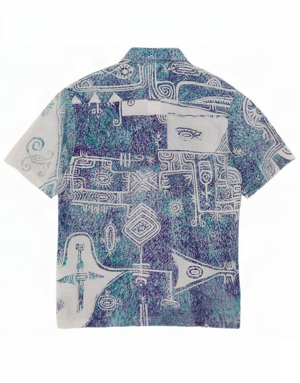Tahiti Art Maohi Hawaii-Kurzarmhemd für Herren, groß, blau, geometrisch