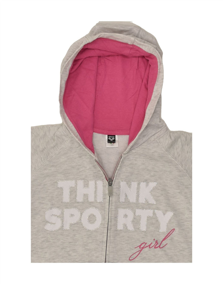 ARENA Girls Graphic Zip Hoodie Sweater 11-12 Years Grey Cotton | Vintage Arena | Thrift | Second-Hand Arena | Used Clothing | Messina Hembry 