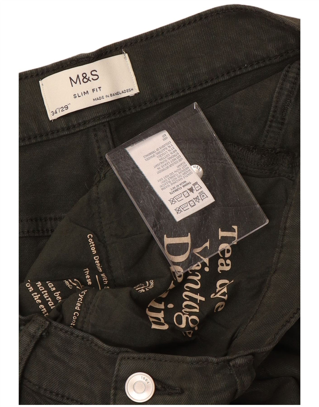 Marks & Spencer Herren Slim Jeans W34 L29 Khaki Baumwolle