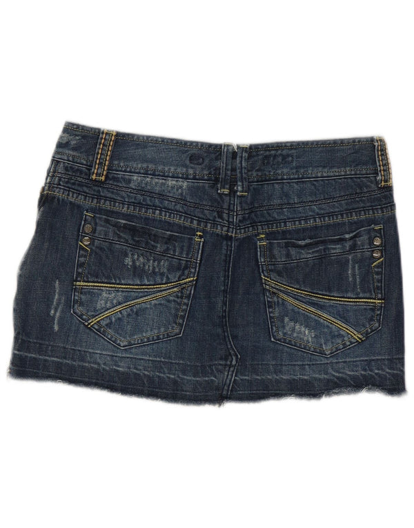 Vintage Damen Distressed Mini Jeansrock US 10 Large W32 Blaue Baumwolle