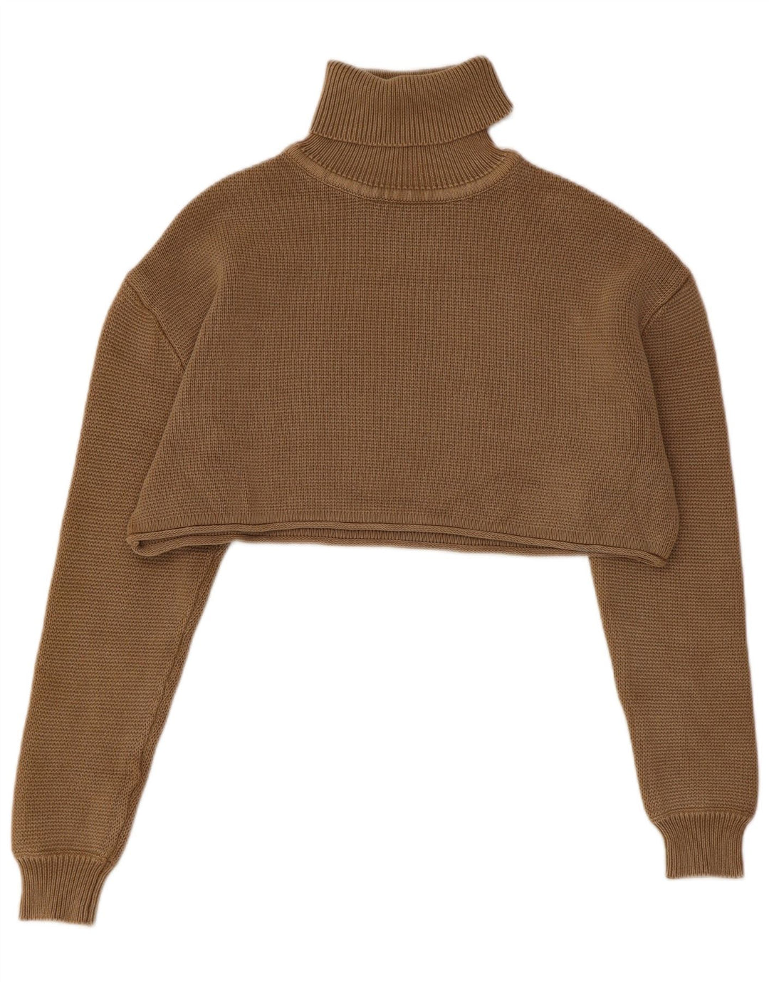 Zara Damen Crop Rollkragenpullover Pullover UK 14 Mittelbraune Baumwolle