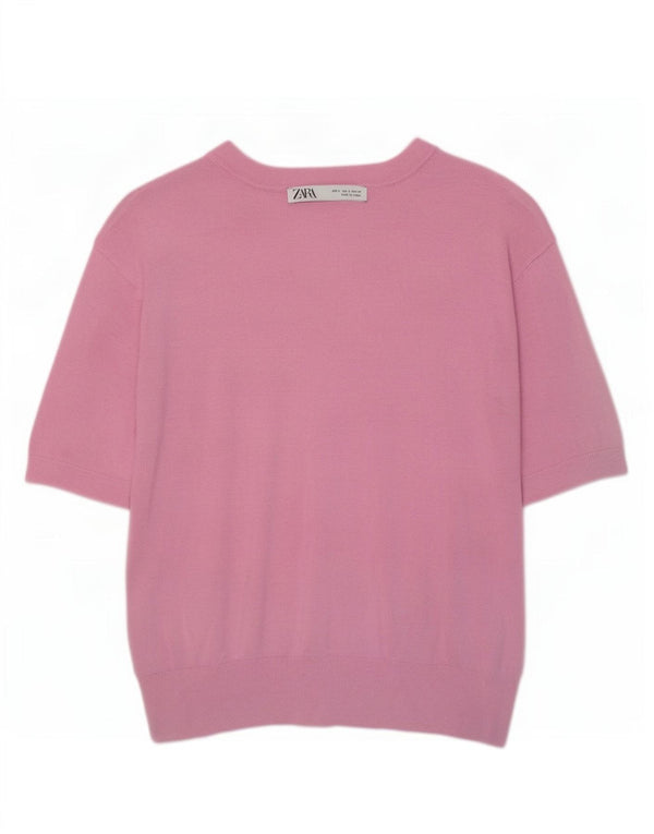 Zara Damen Crop Short Sleeve Boat Neck Pullover Pullover UK 10 Small Pink