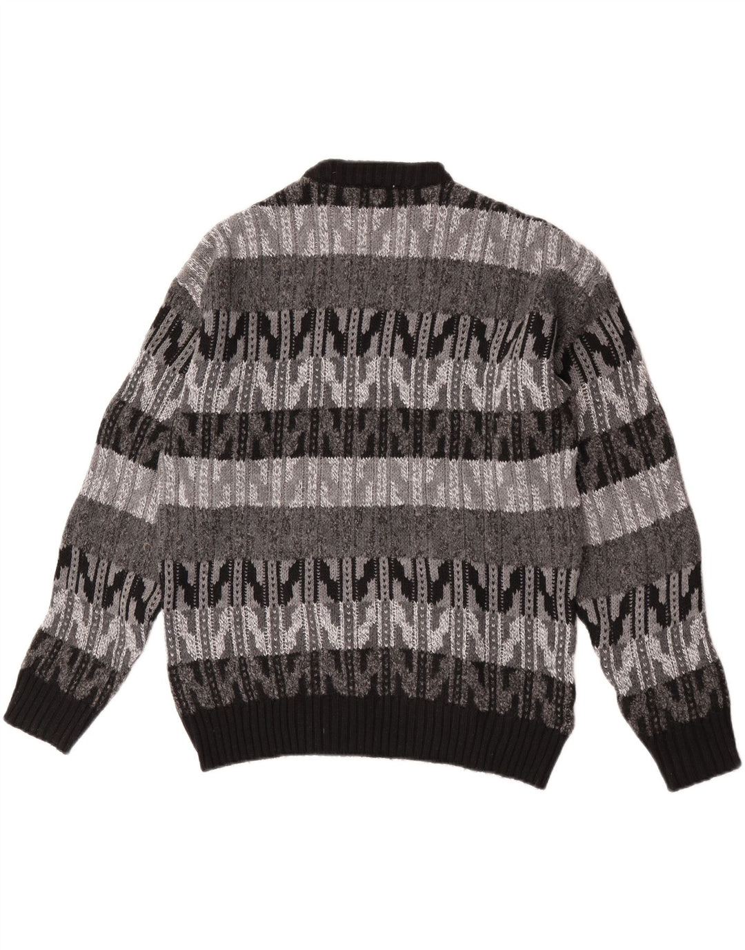 Vintage Herren-Pullover mit Rundhalsausschnitt, große graue Chevron-Wolle