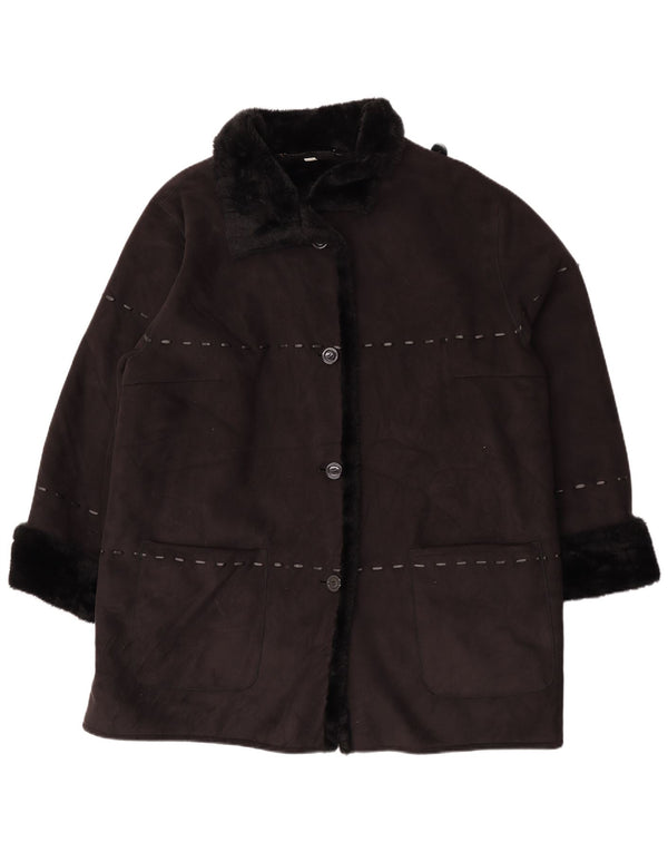 Vintage Damen Sherpa Jacke UK 26 5XL Schwarz Acryl