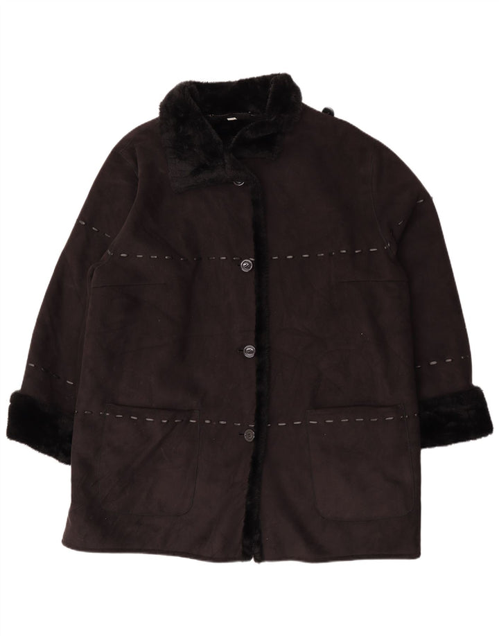 Vintage Damen Sherpa Jacke UK 26 5XL Schwarz Acryl