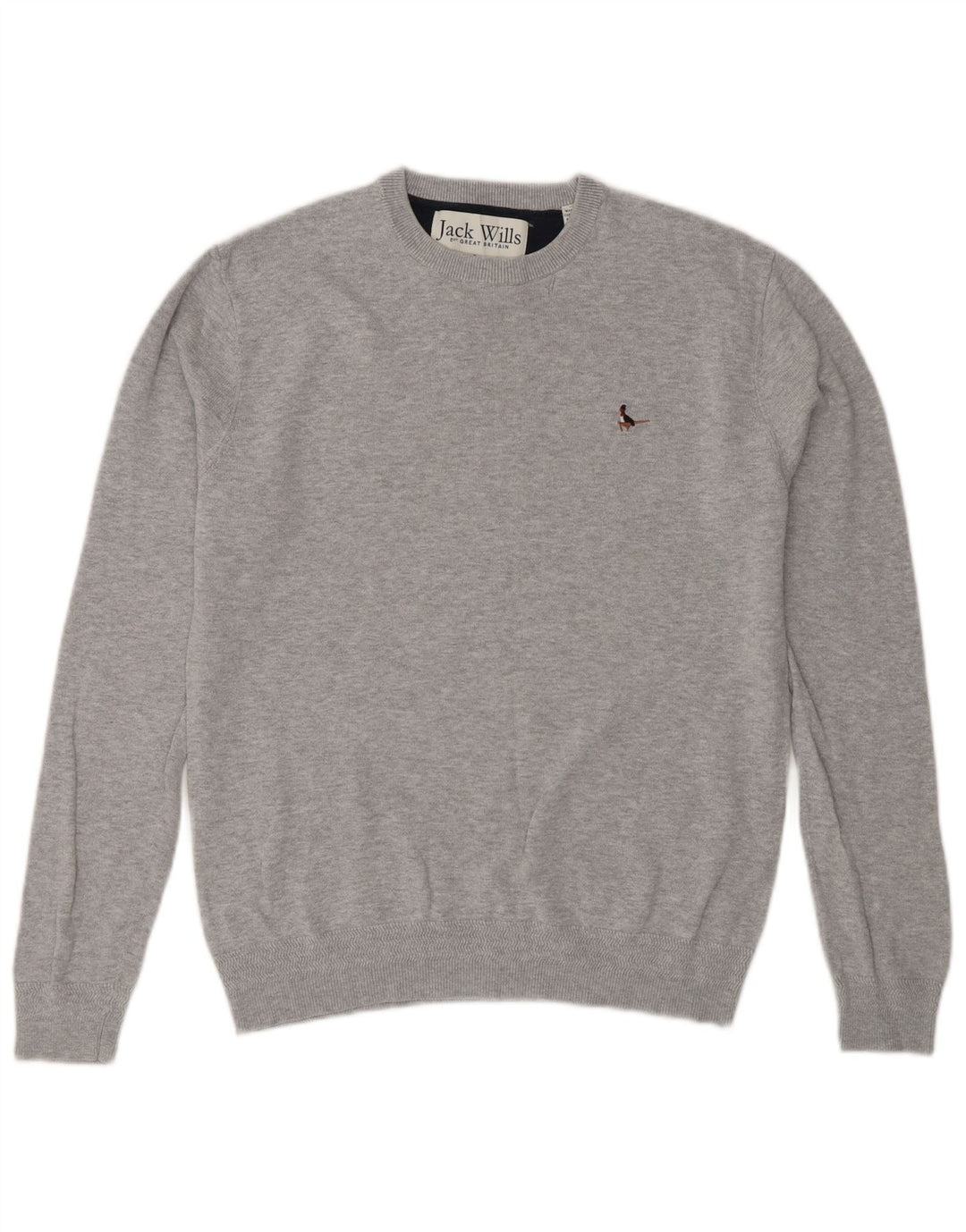 Jack Wills Herren-Pullover mit Rundhalsausschnitt, Größe S, graue Baumwolle