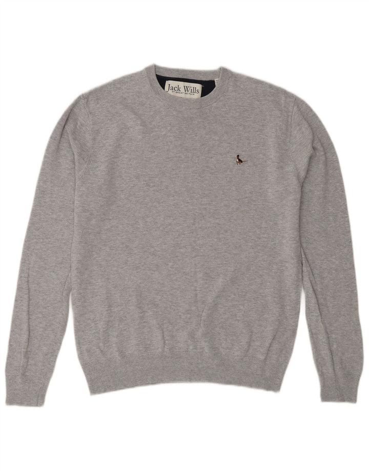 Jack Wills Herren-Pullover mit Rundhalsausschnitt, Größe S, graue Baumwolle