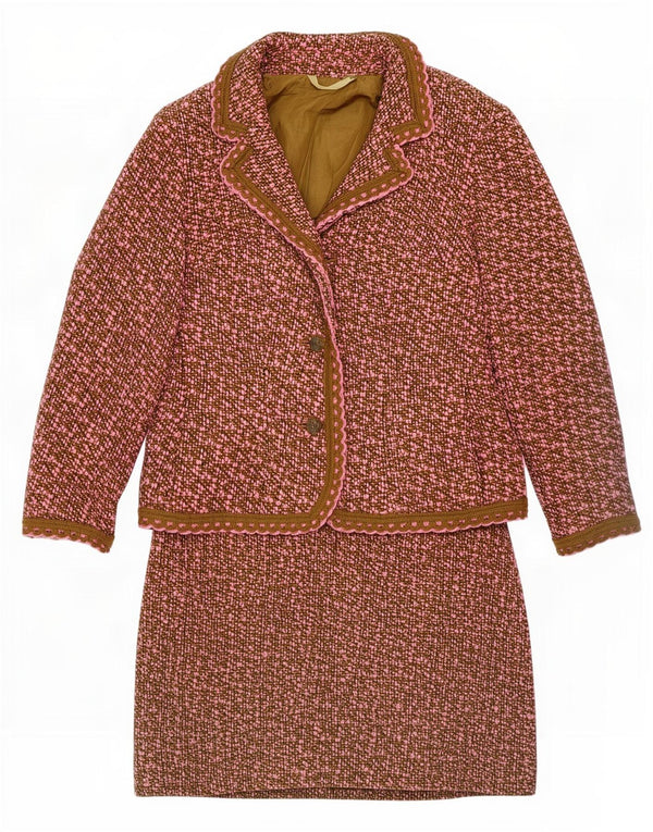 Vintage Damen 3-Knopf-2-teiliges Rockset UK 8 Small W26 Rosa melierte Wolle