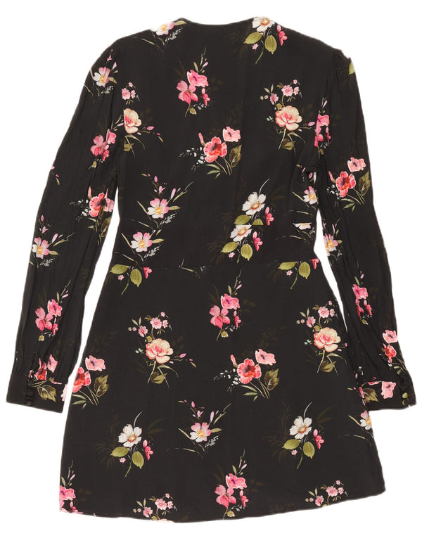Zara Damen-Langarmkleid in A-Linie, Gr. 40, Größe S, Schwarz, Blumenmuster