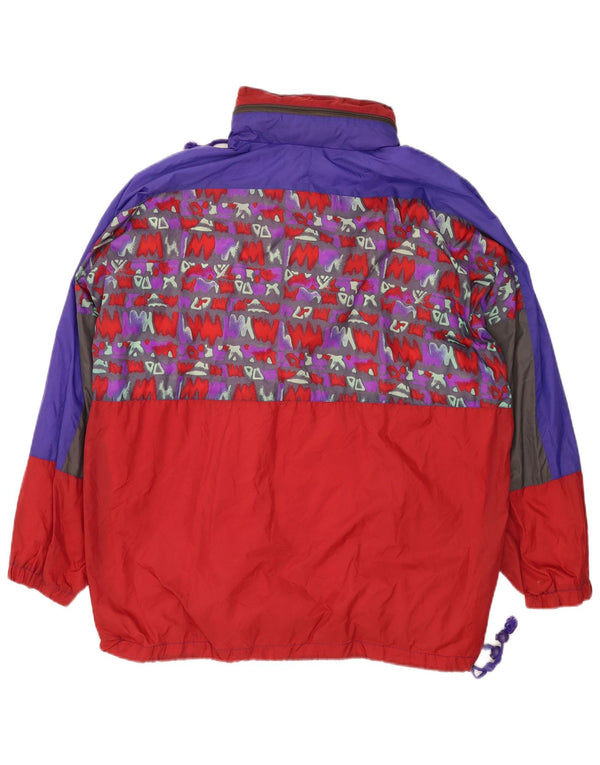Vintage Herren-Anorakjacke mit Kapuze, UK 40, großes rotes Colourblock-Polyamid