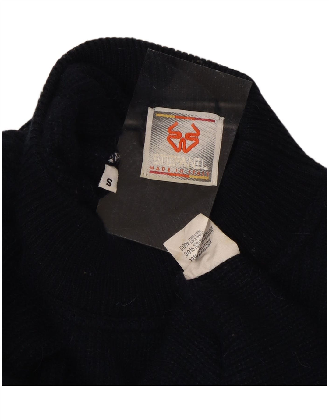 STEFANEL Herren-Pullover mit Rollkragen, Größe S, marineblaue Wolle