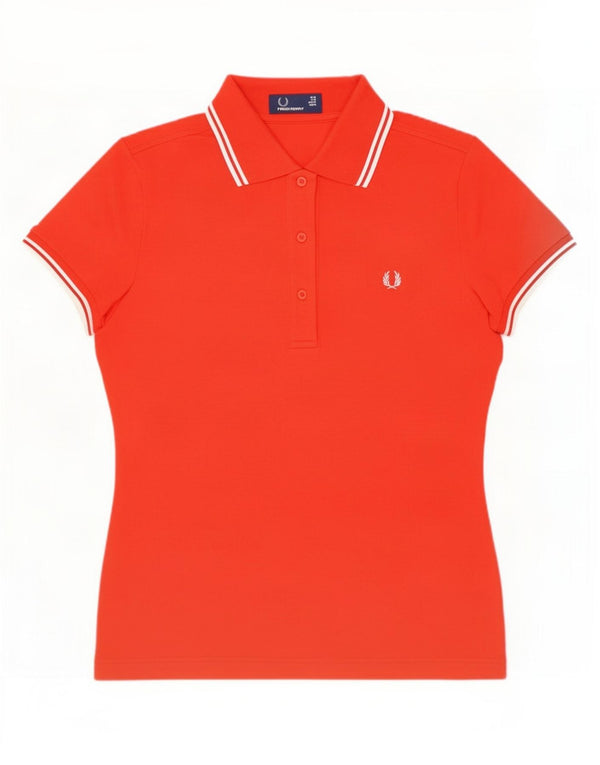 Fred Perry Damen-Poloshirt UK 12 Mittelrot gestreift aus Baumwolle