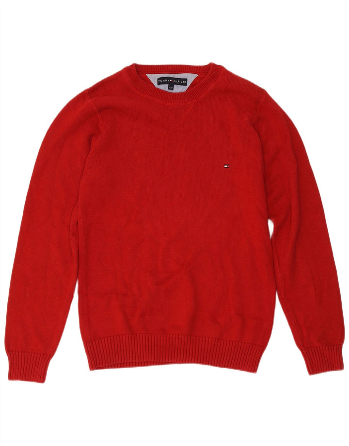 Tommy Hilfiger Herren-Pullover mit Rundhalsausschnitt, Größe S, rote Baumwolle