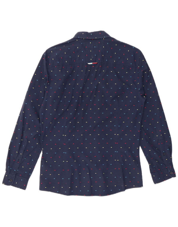 TOMMY HILFIGER Mens Slim Fit Shirt Small Navy Blue Spotted Cotton